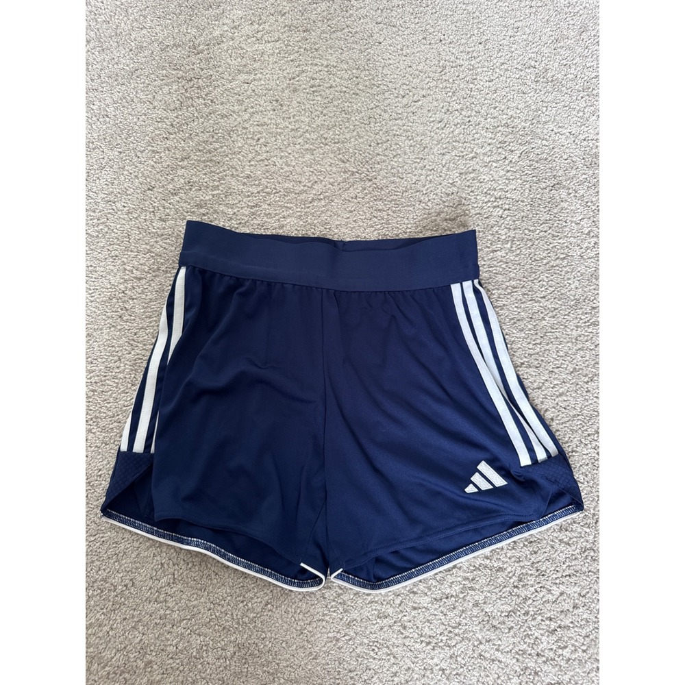 Adidas Aeroready Navy Blue Shorts Women Logo Stripes Sz S Running Workout Sporty